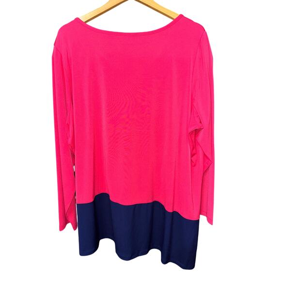 Susan Graver Tunic Top Liquid Knit Color Block Asymmetrical 2XL stretch Party - Picture 2 of 9